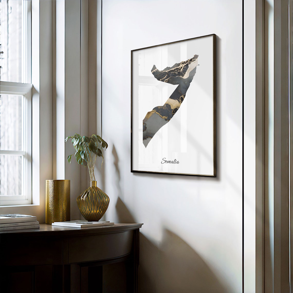 Somalia Elegant Country Map Black Gold Marble Minimalist Poster - Image 3