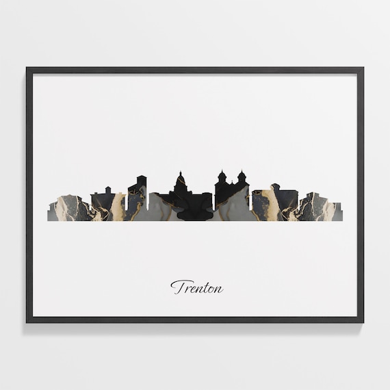 Trenton New Jersey USA Black Gold Marble Skyline Silhouette City Print