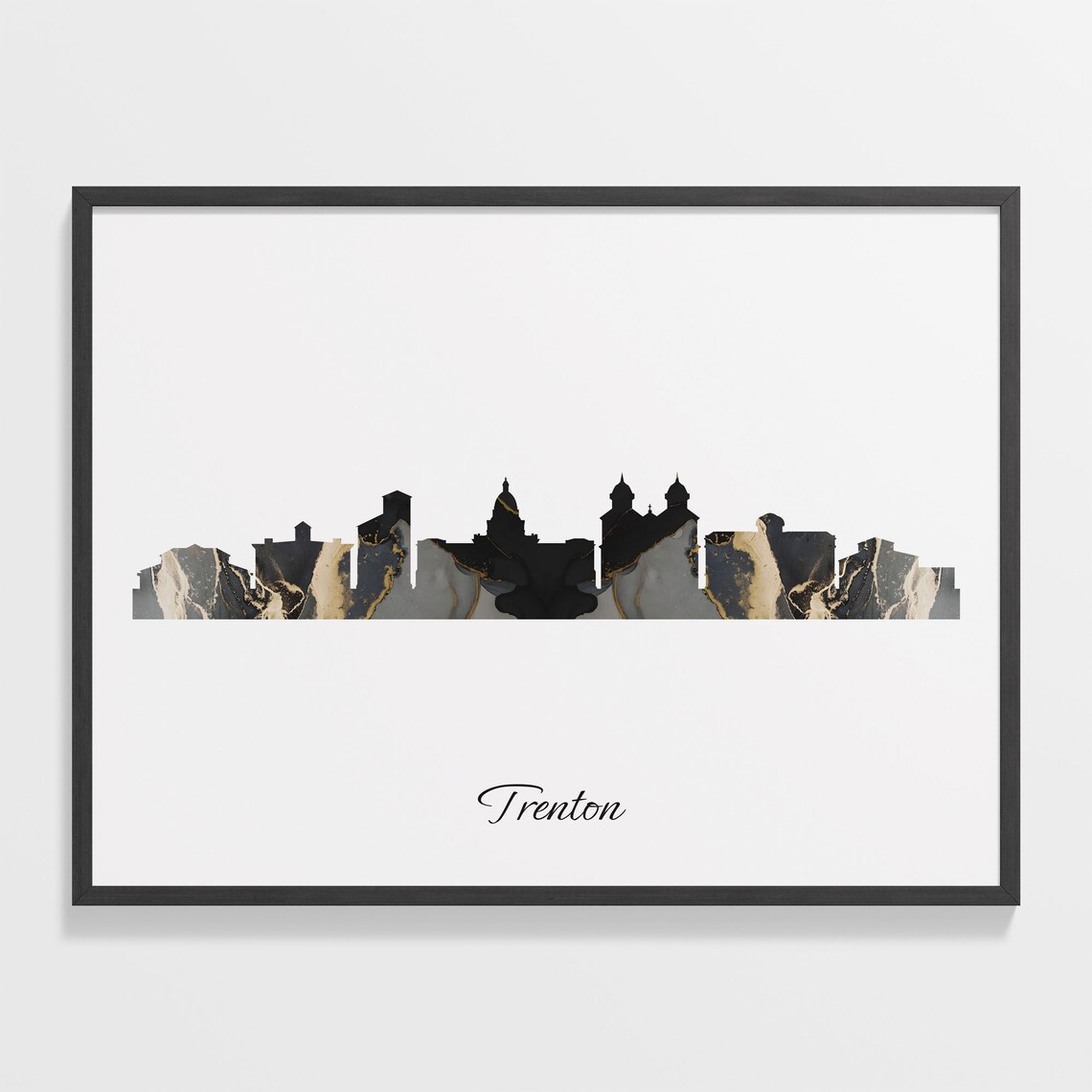 Trenton New Jersey USA Black Gold Marble Skyline Silhouette City Print