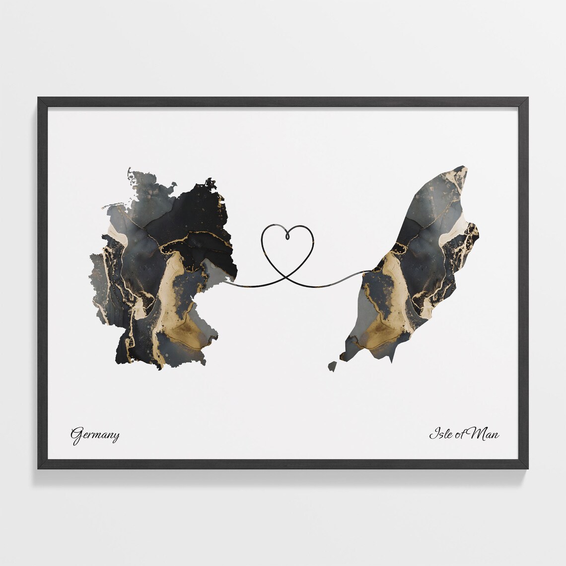 Germany and Isle of Man Marble Heart Connected Countries Map Poster