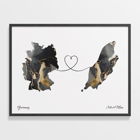 Germany and Isle of Man Marble Heart Connected Countries Map Poster