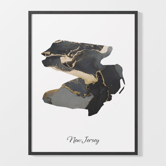 New Jersey Art Print New Jerseyan Map Poster Elegant Country Artwork Black And Gold Nj Painting Majestic Wall Decor C25 231