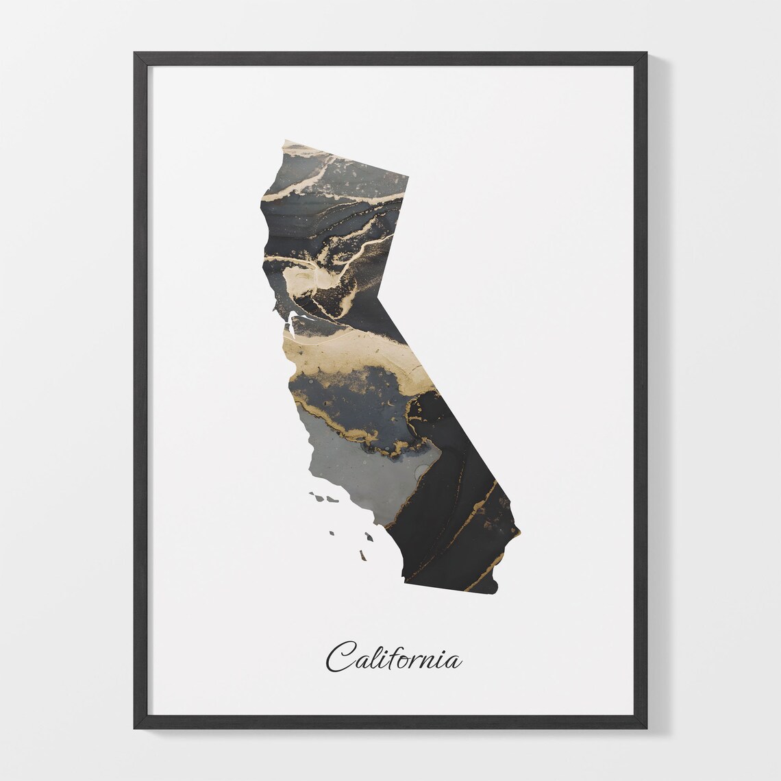 California Map Art Print, Elegant Black And Gold