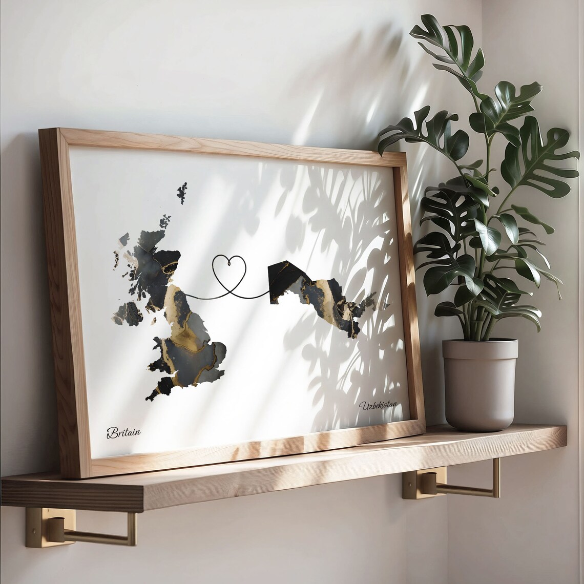 Britain and Uzbekistan Heart Connection Black and Gold Marble Poster - Image 3