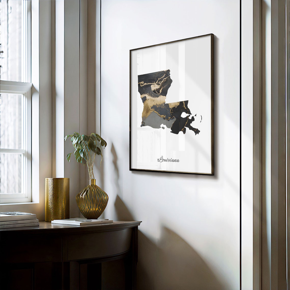 Louisiana Black And Gold Marble Map Minimalist Elegant Art Poster - Image 3
