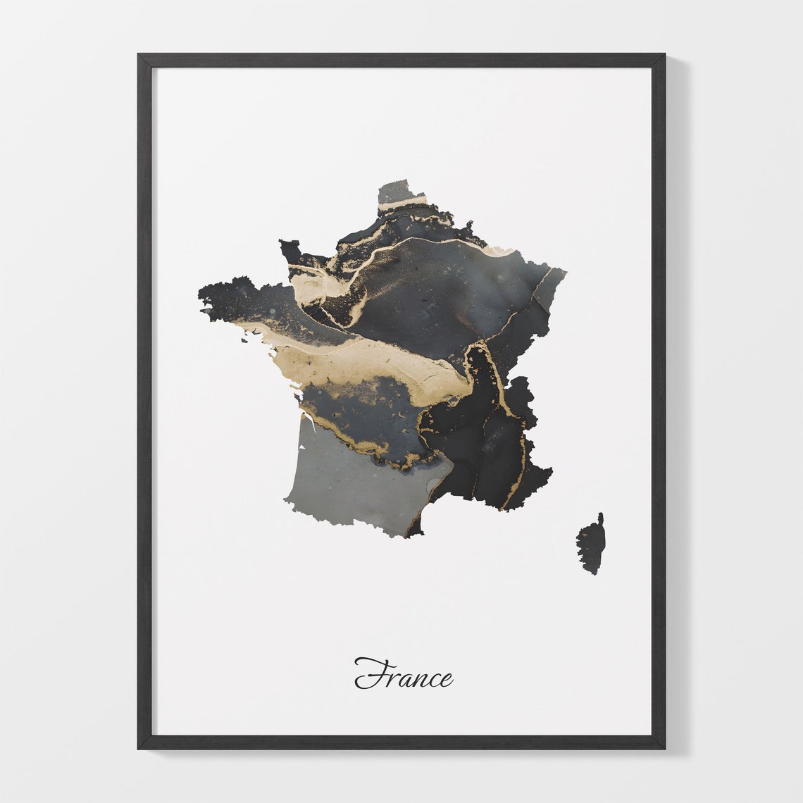 France Black and Gold Marble Country Map Elegant Decor Poster