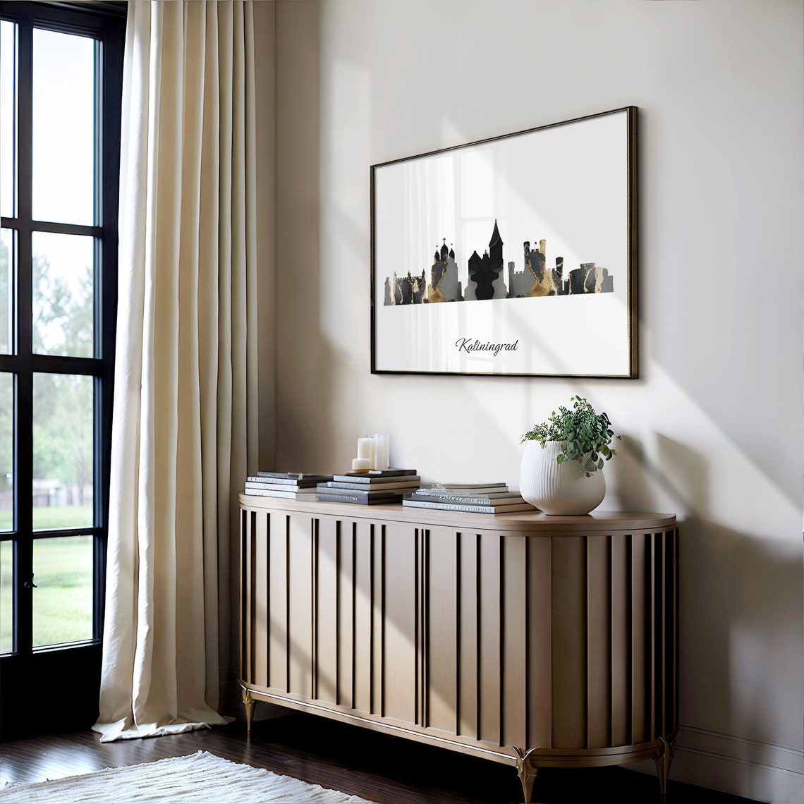 Kaliningrad Skyline Black and Gold Marble Cityscape Art Poster - Image 4