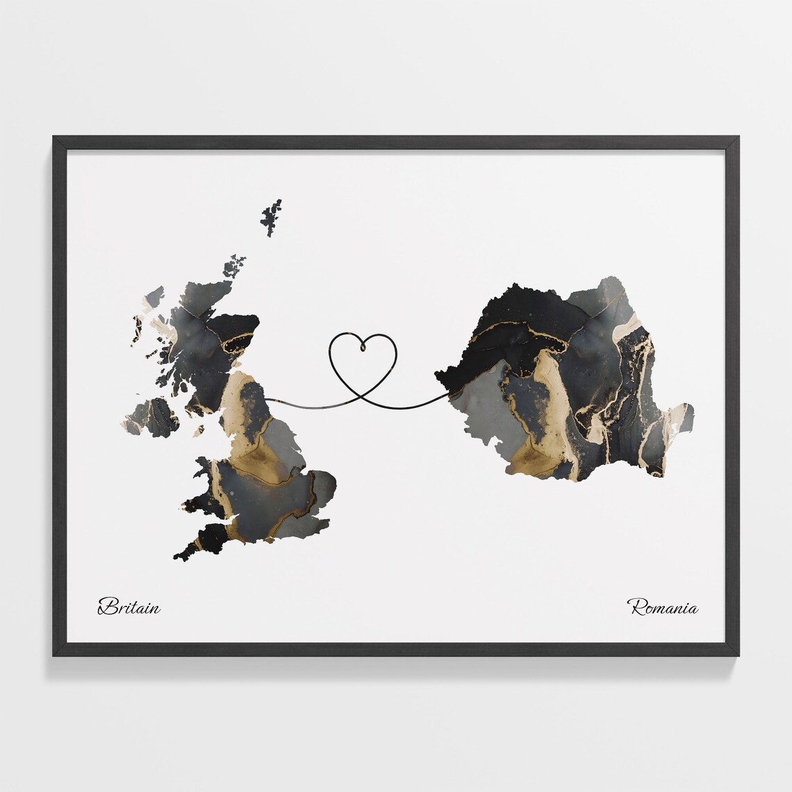 Britain to Romania Map Poster, Travel Route Print