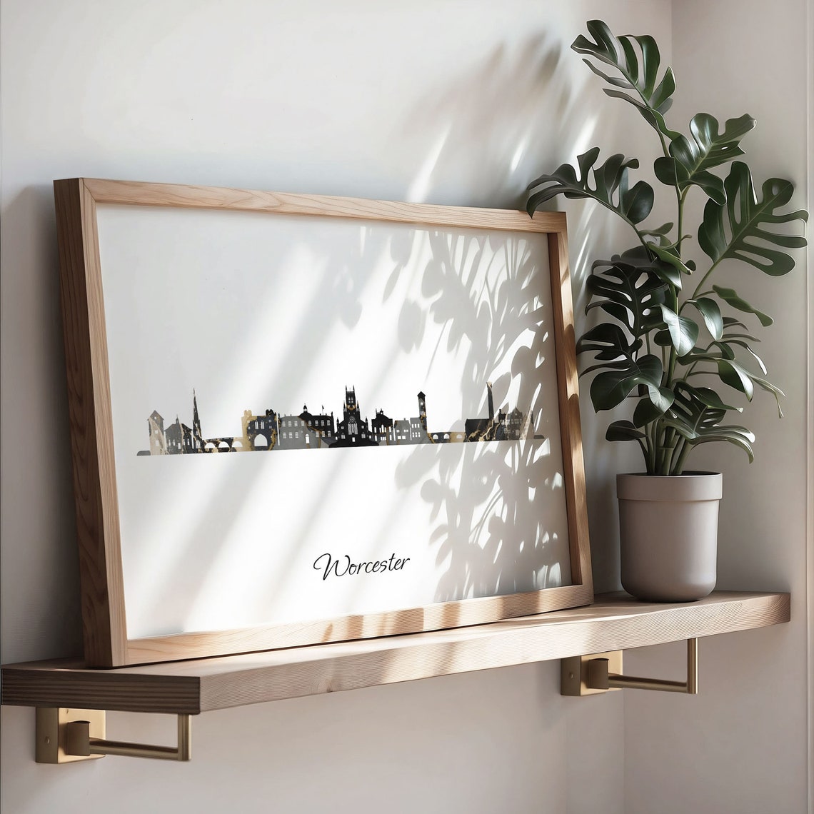 Worcester Marble Skyline Silhouette Cityscape United Kingdom Poster - Image 3