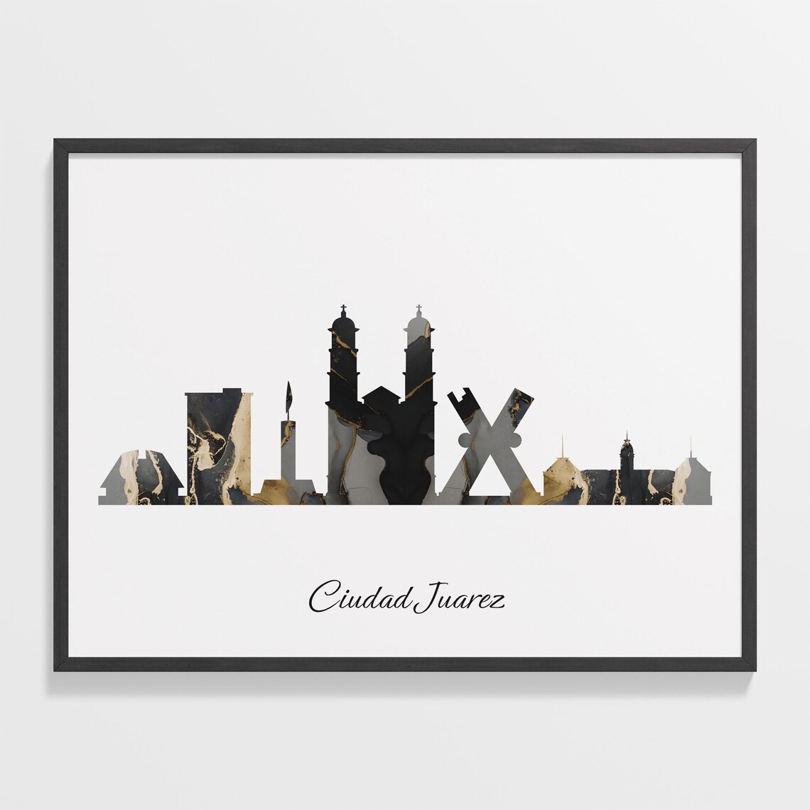 Ciudad Juarez Skyline Black and Gold Marble Cityscape Art Poster