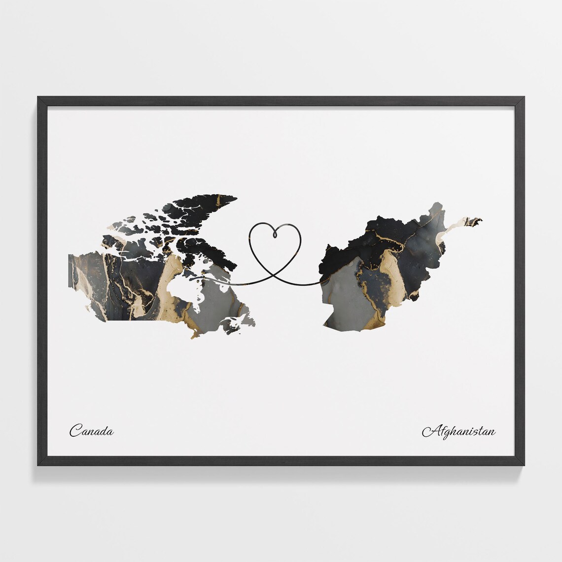 Canada to Afghanistan Map Travel Poster Art Print