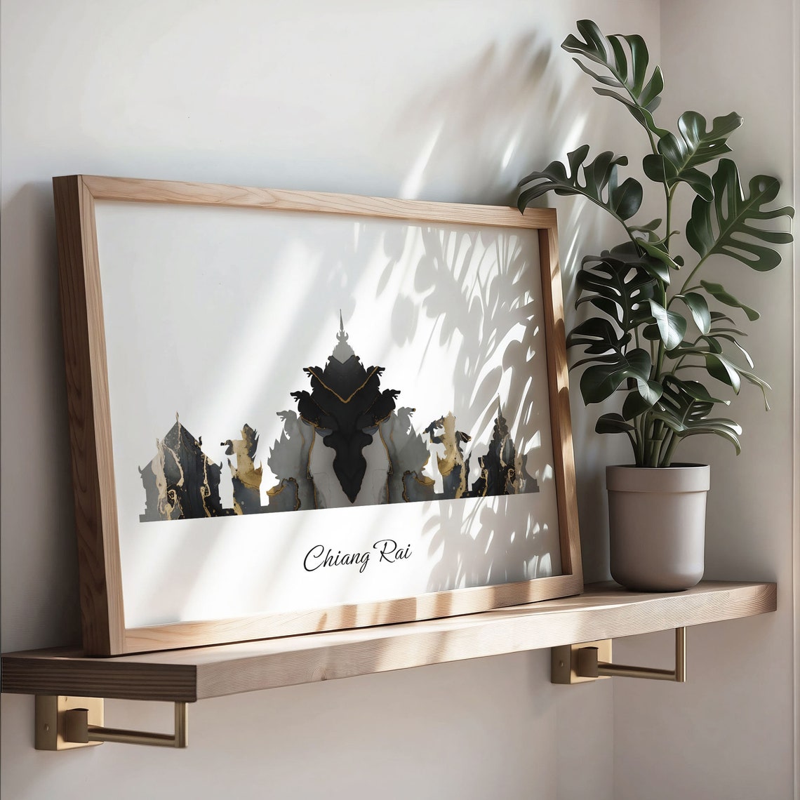 Chiang Rai Skyline Black and Gold Marble Cityscape Art Poster - Image 3