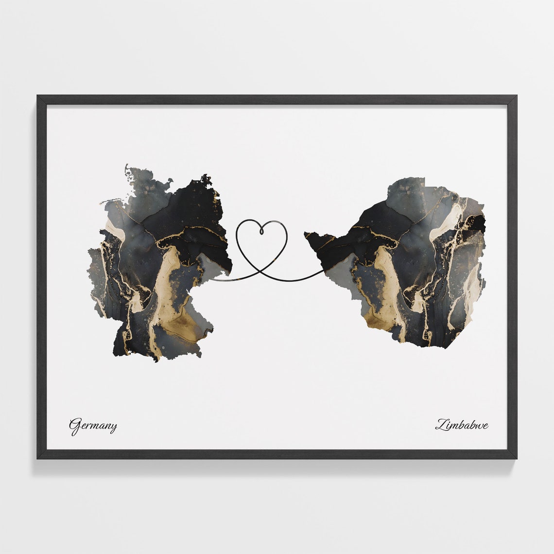 Germany Zimbabwe Marble Map Heart Long Distance Love Gift Poster
