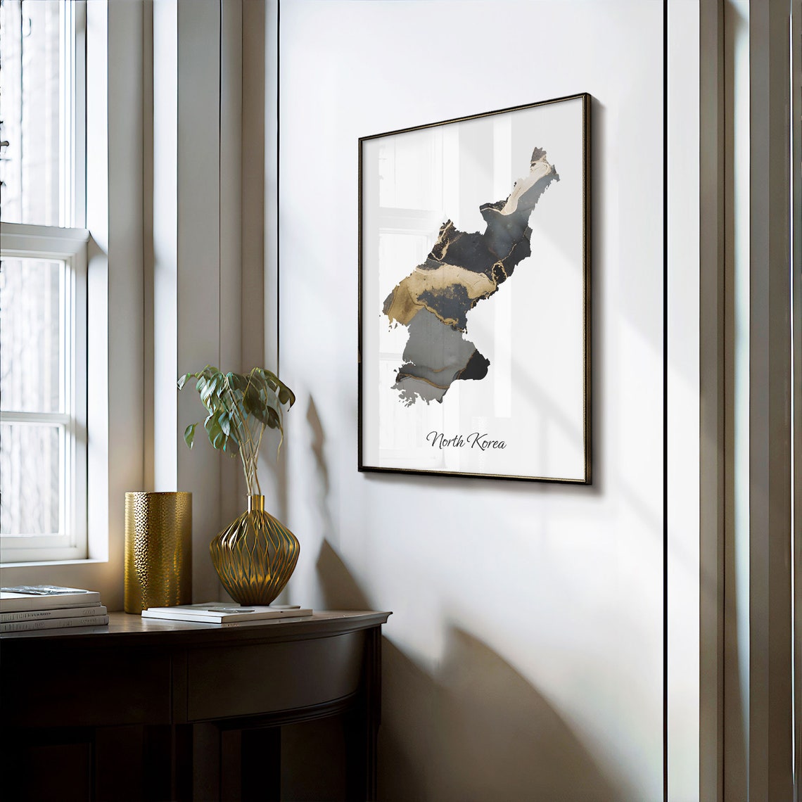 North Korea Elegant Black Gold Marble Map Home Decor Art Poster - Image 3