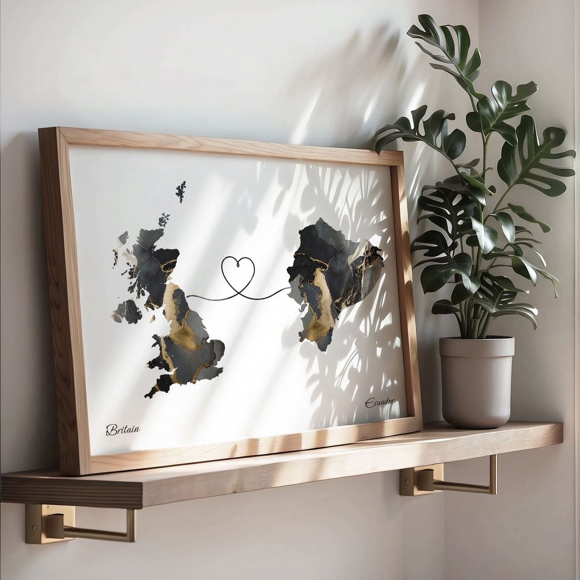 Britain Ecuador Heart Marble Map Couple Long Distance Poster - Image 3