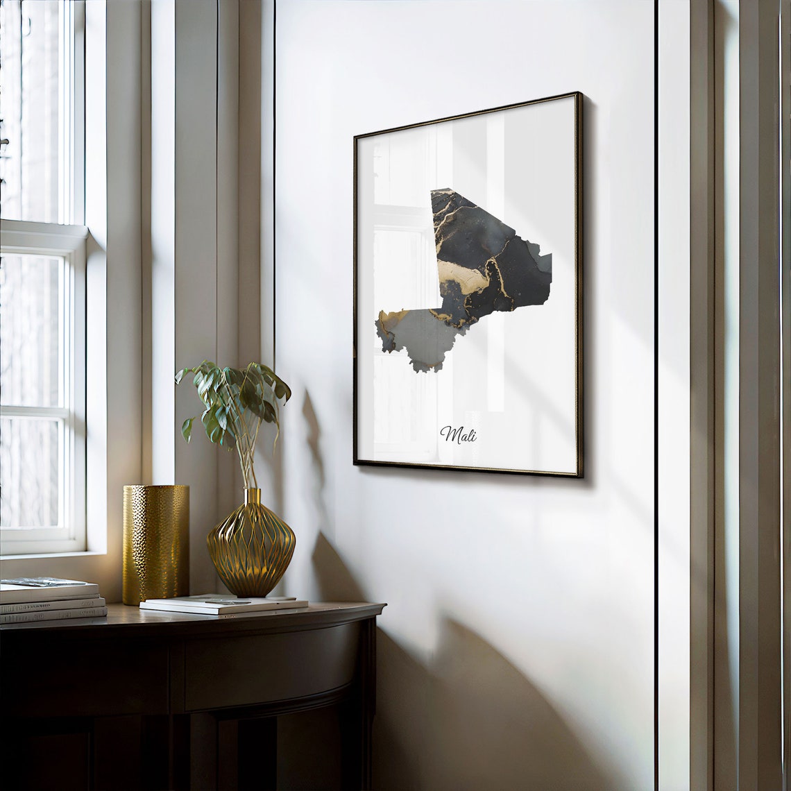 Mali Black and Gold Marble Country Map Silhouette Minimalist Poster - Image 3