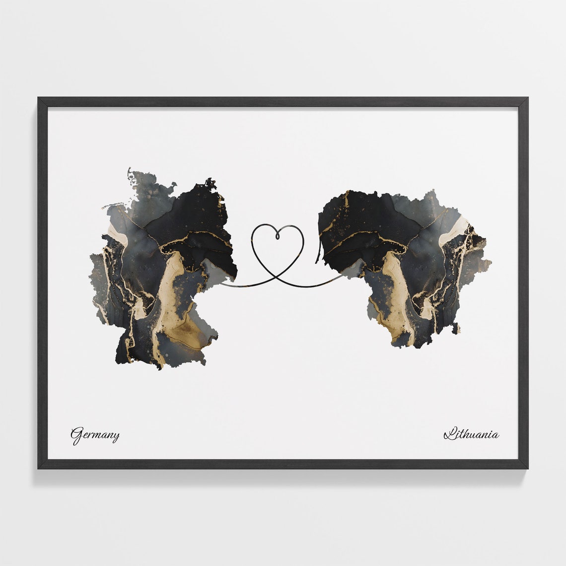 Germany Lithuania Heart Marble Map Long Distance Couple Poster