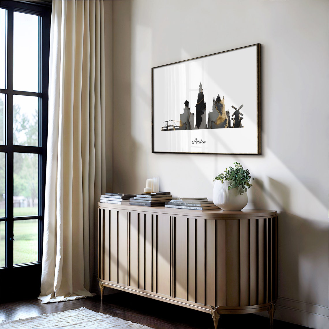Leiden Luxury Black Gold Marble City Skyline Silhouette Poster - Image 4