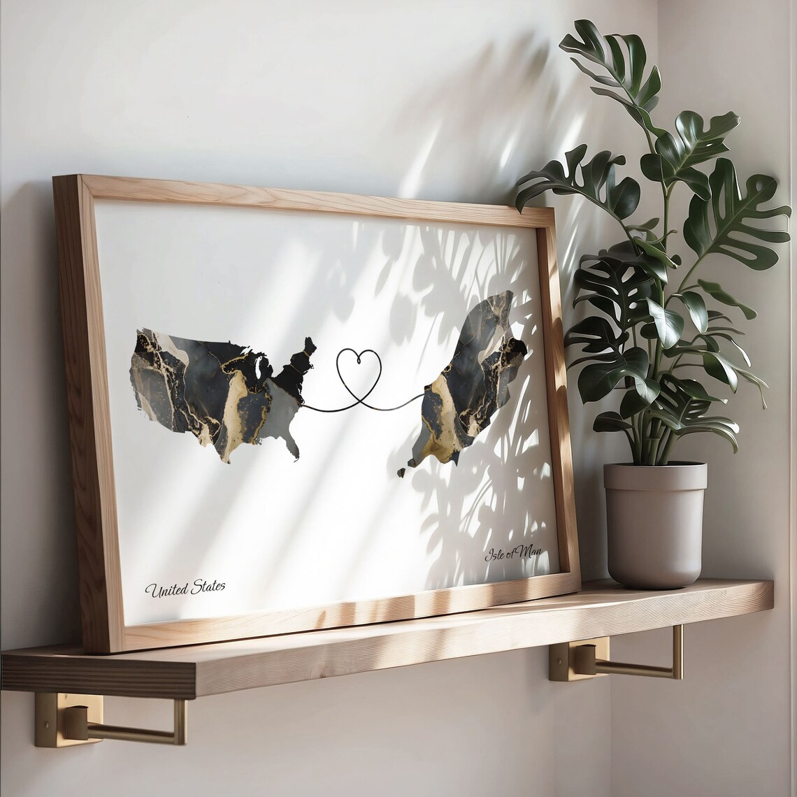 United States and Isle of Man Marble Map Heart Long Distance Poster - Image 3