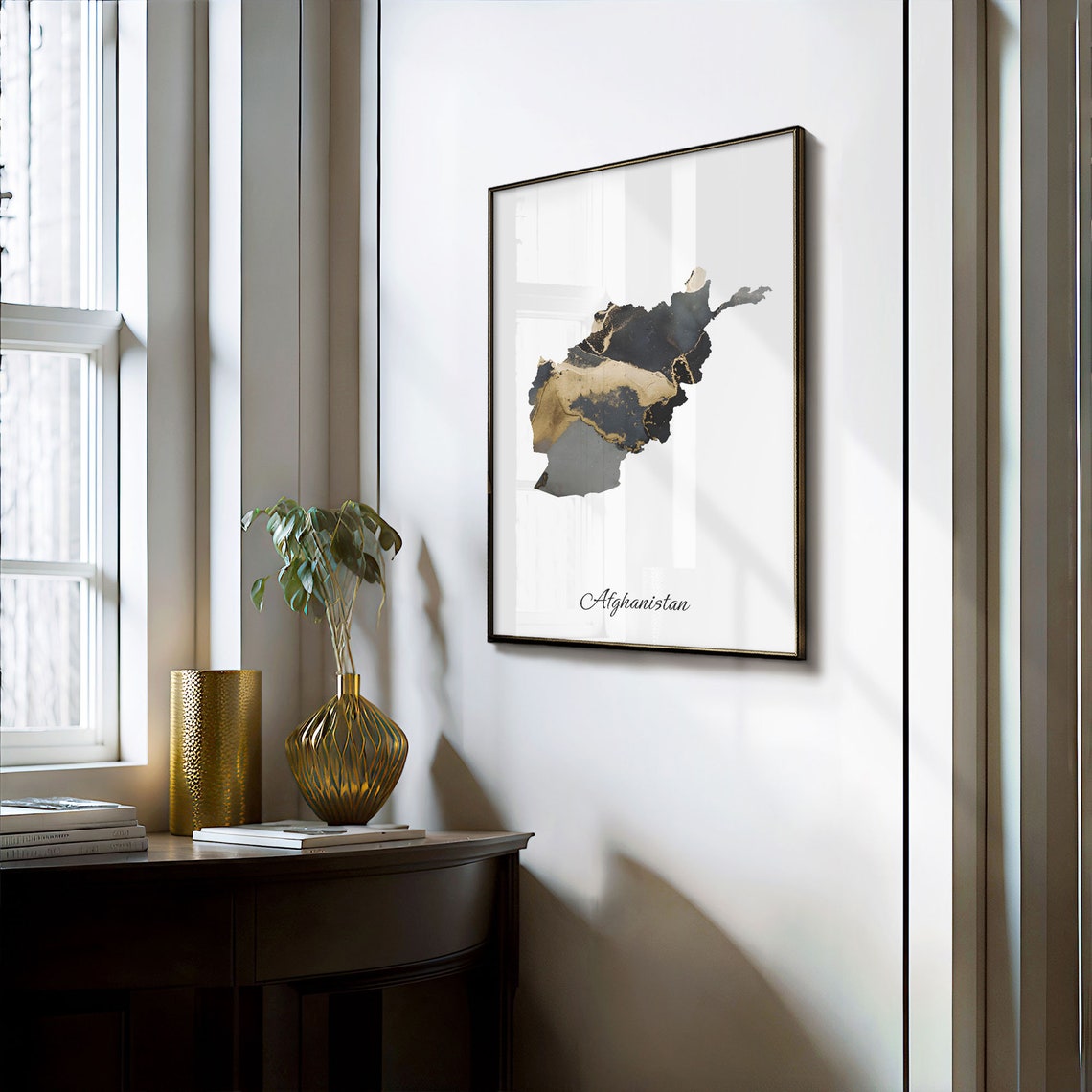 Afghanistan Black and Gold Marble Silhouette Country Map Poster - Image 3