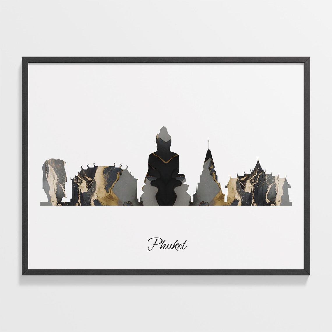 Phuket Skyline Minimalist Black Gold Marble Cityscape Art Poster