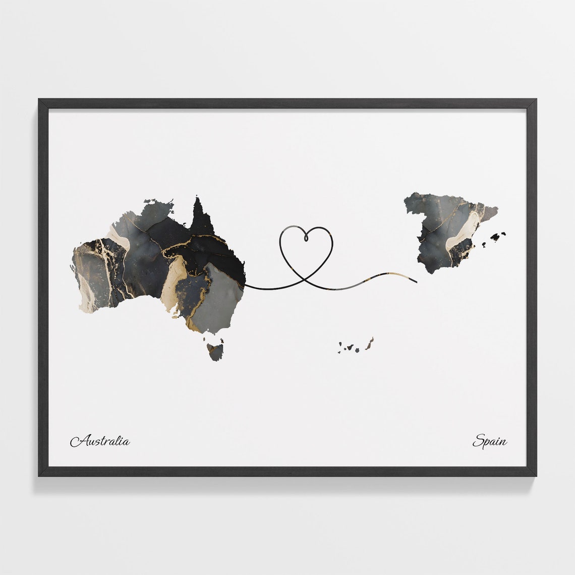 Australia Spain Marble Two Countries Heart Connection Art Poster