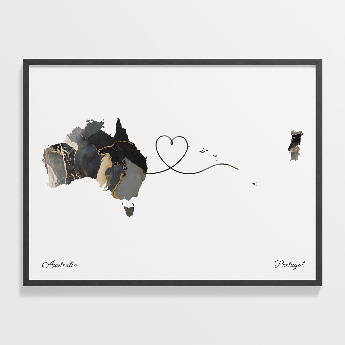 Australia Portugal Marble Two Countries Heart Connection Art Poster