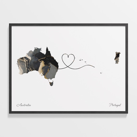 Australia Portugal Marble Two Countries Heart Connection Art Poster