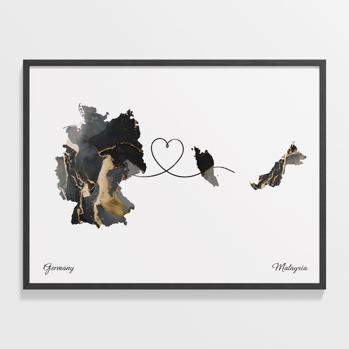 Germany Malaysia Heart Marble Map Long Distance Couple Poster