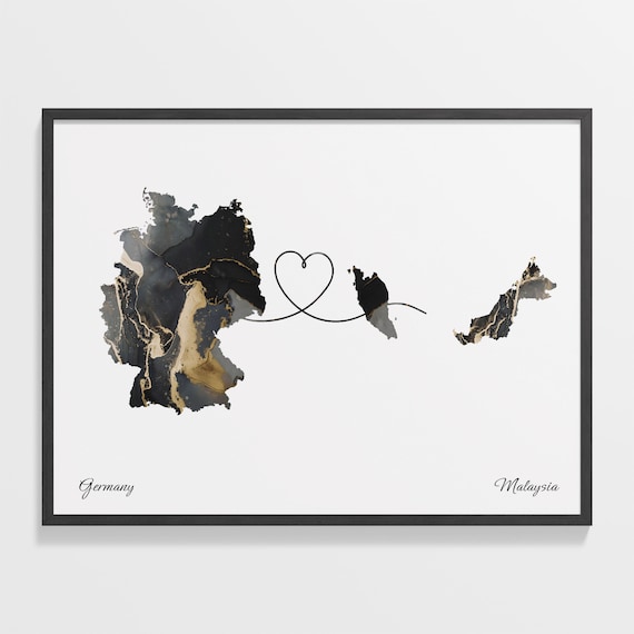 Germany Malaysia Heart Marble Map Long Distance Couple Poster