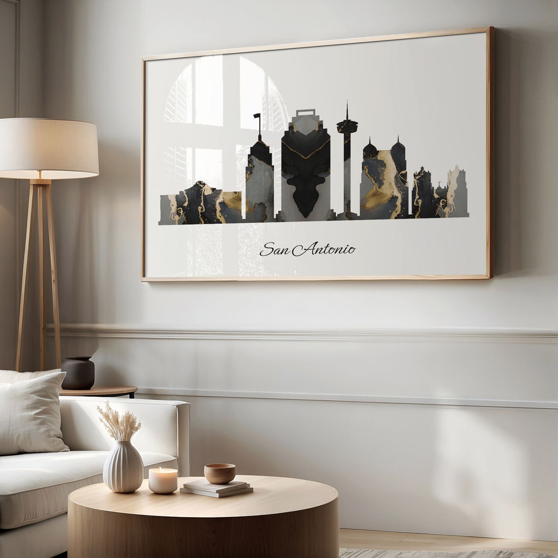 San Antonio Texas Black Gold Marble Tower Skyline Silhouette Poster - Image 2