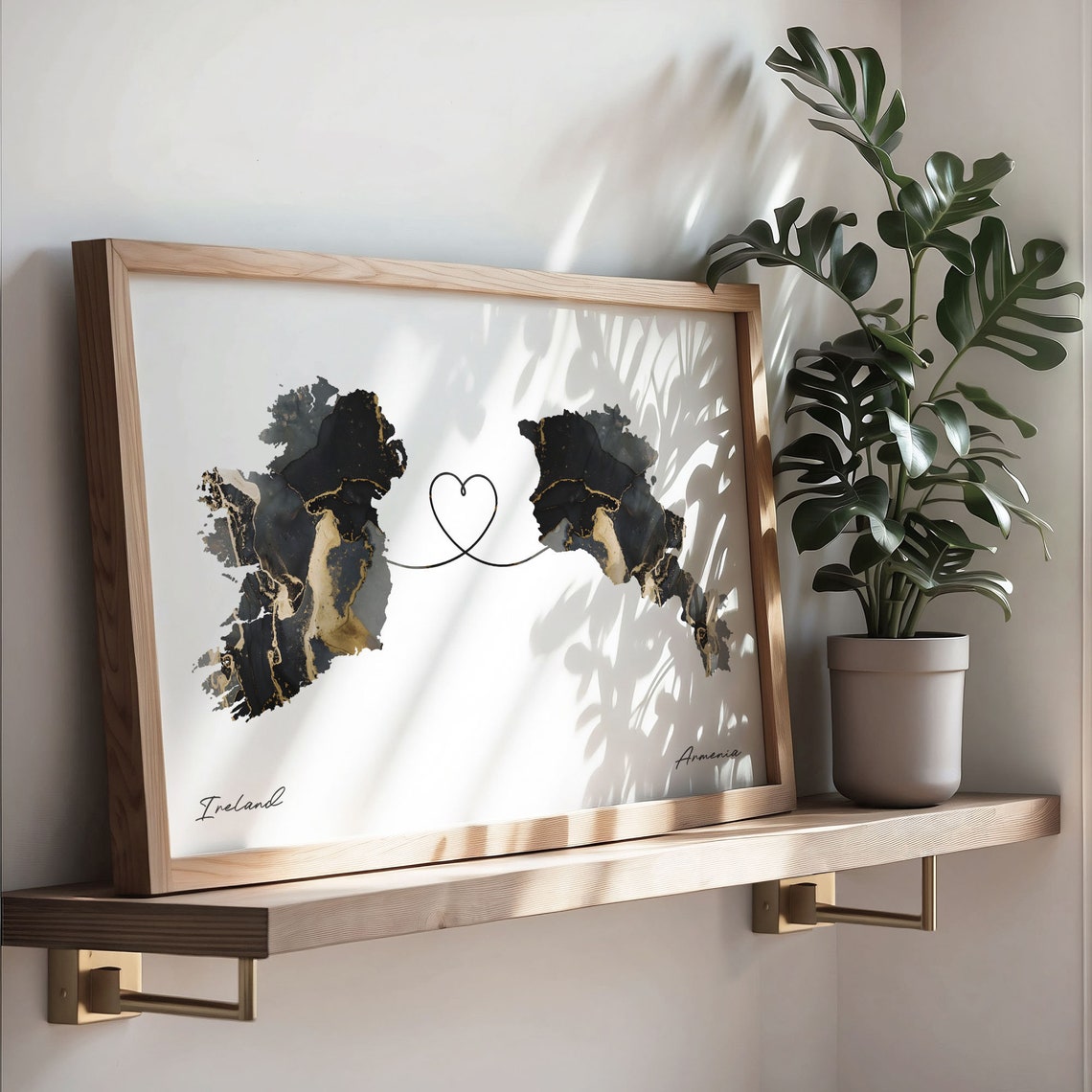 Ireland To Armenia Heart Connected Black Marble Country Map Poster - Image 3