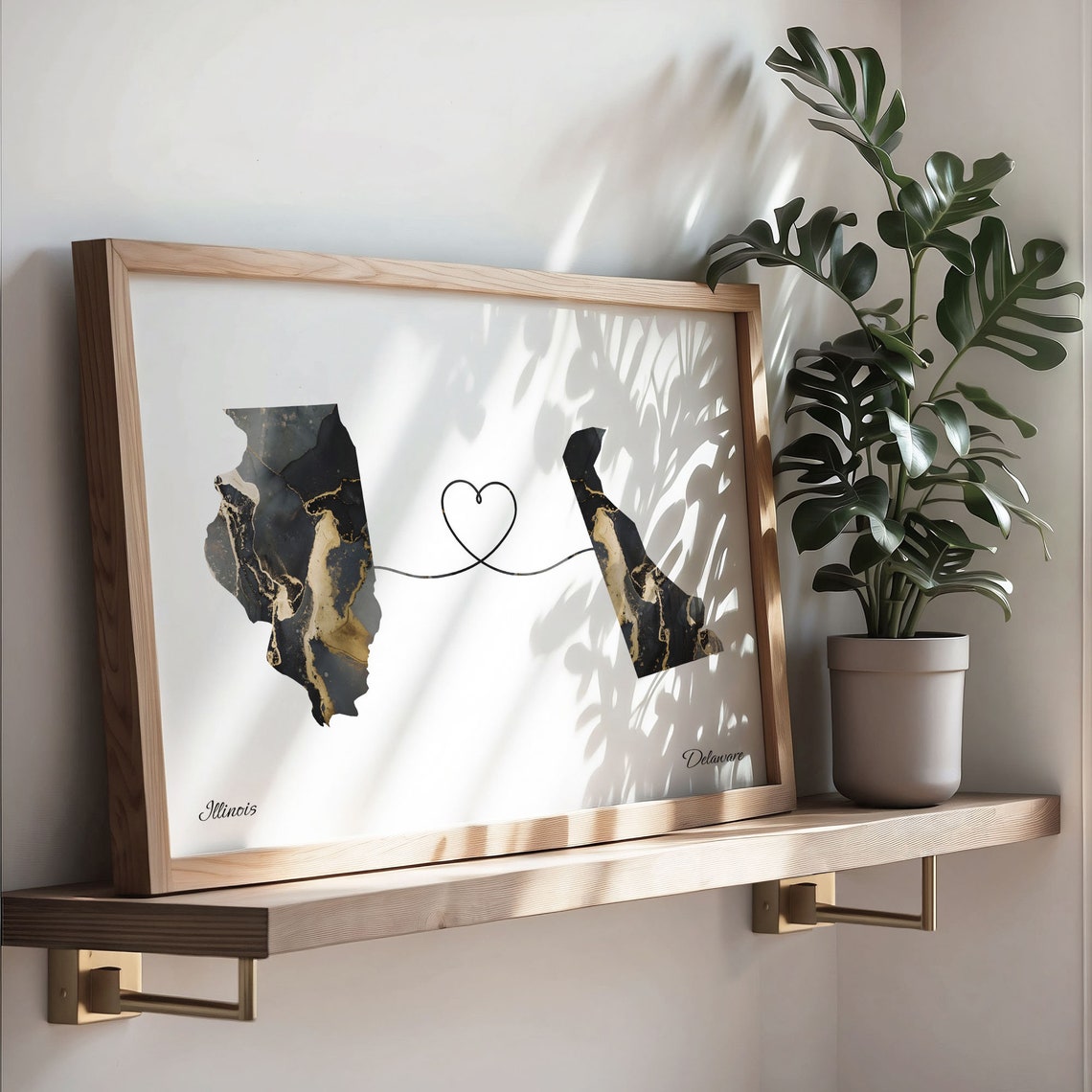 Heart Connection Illinois to Delaware Black Marble Map Poster - Image 3