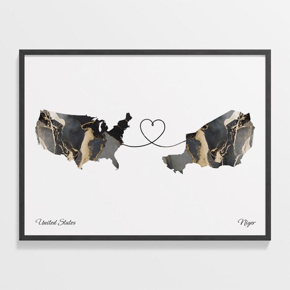 United States and Niger Marble Heart Map Long Distance Poster