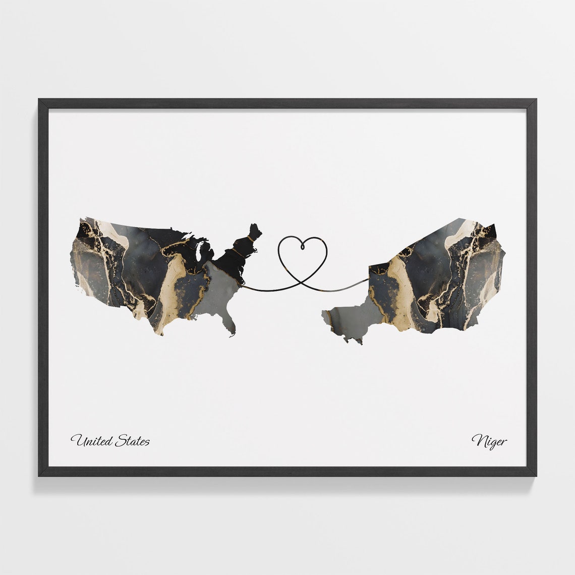 United States and Niger Marble Heart Map Long Distance Poster