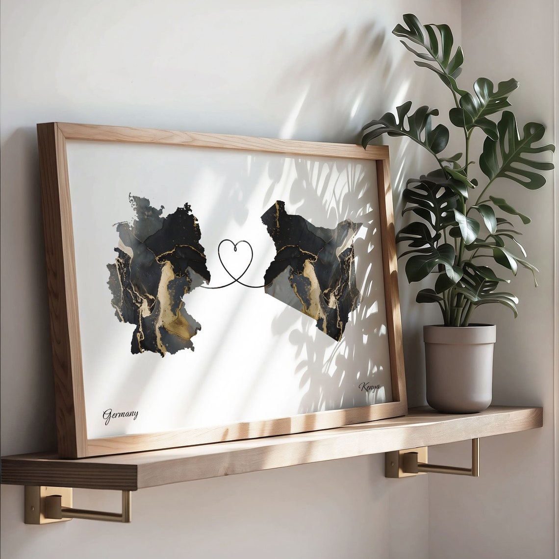 Germany and Kenya Marble Heart Connected Countries Map Poster - Image 3