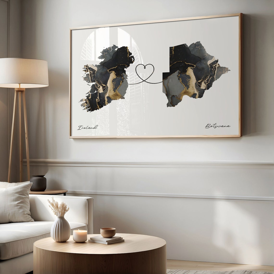 Ireland Botswana Long Distance Love Heart Marble Map Gift Poster - Image 2
