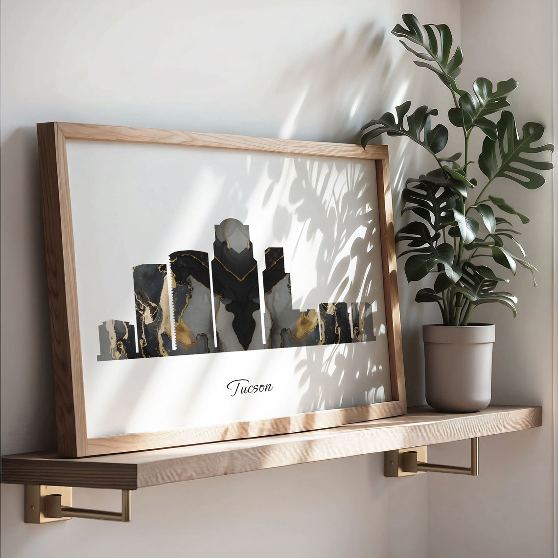 Tucson Skyline Minimalist Black Gold Marble Cityscape Art Poster - Image 3