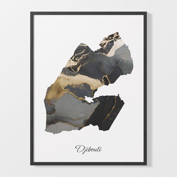 Djibouti Stylish Black And Gold Marble Country Map Luxury Decor Art Poster