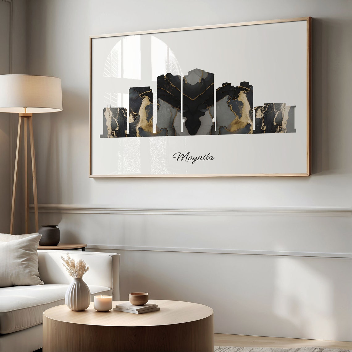 Maynila Marble Skyline Black Gold Minimalist Cityscape Poster - Image 2