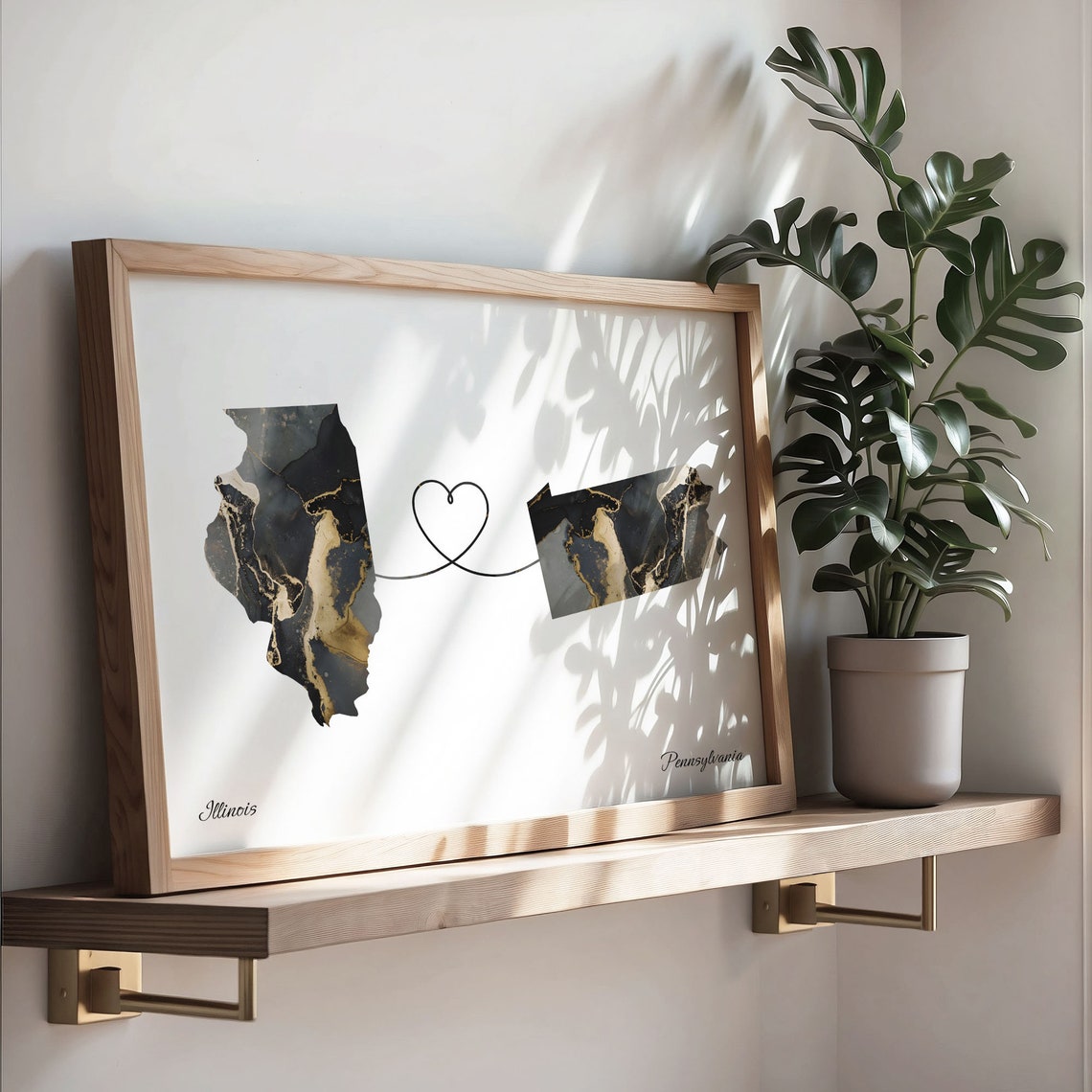Illinois to Pennsylvania Marble State Map Heart Love Gift Poster - Image 3