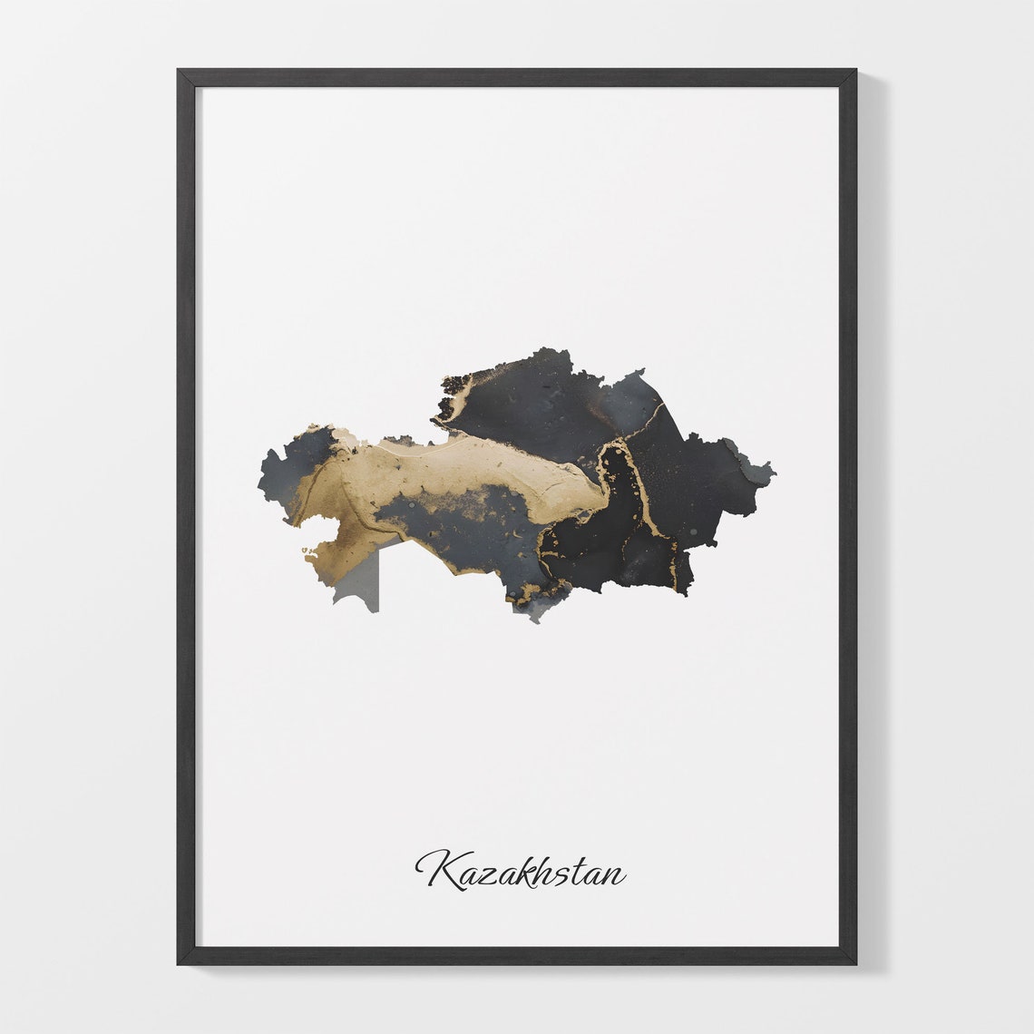 Kazakhstan Black and Gold Marble Country Map Elegant Decor Poster