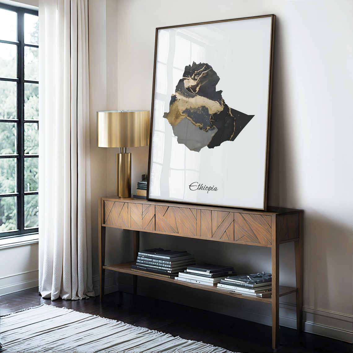 Ethiopia Country Map Black and Gold Marble Modern Wall Art Decor - Image 4