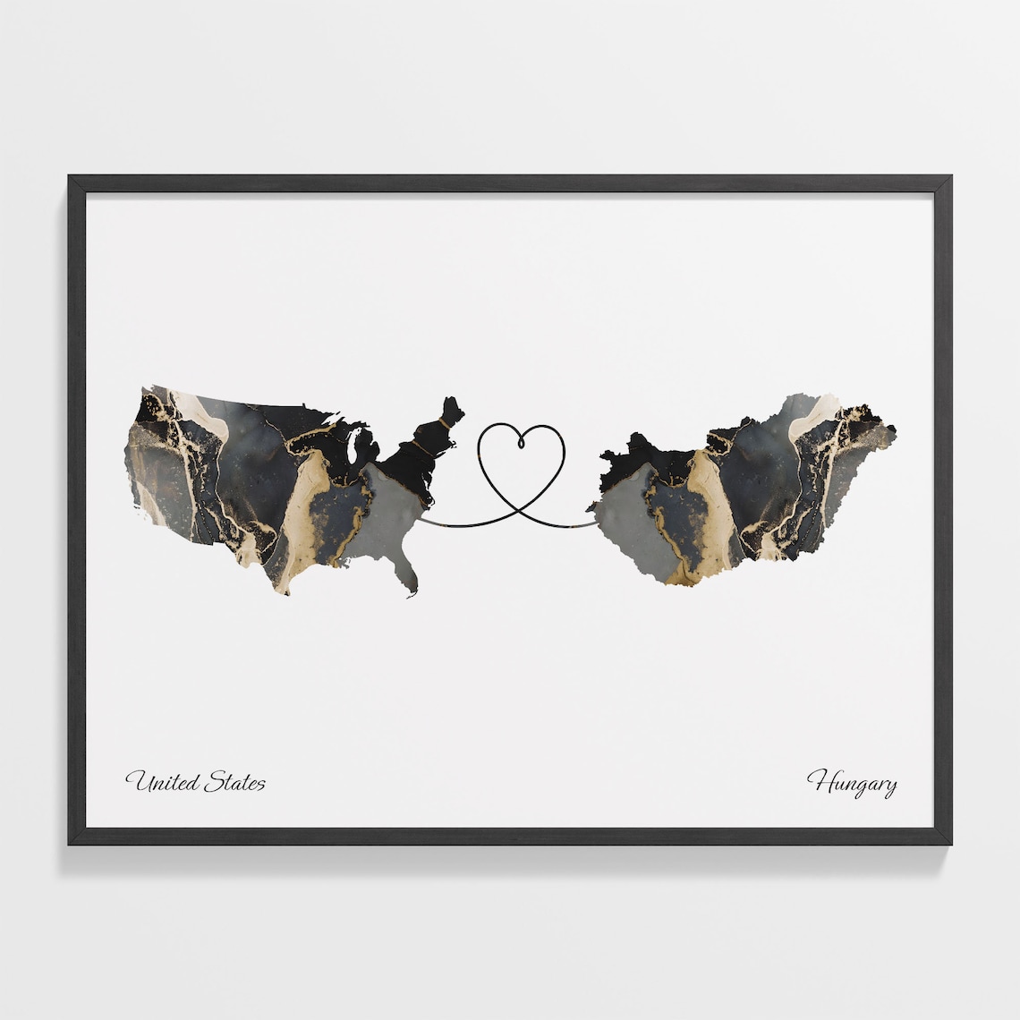 USA to Hungary Map Poster, Travel Wall Art Print