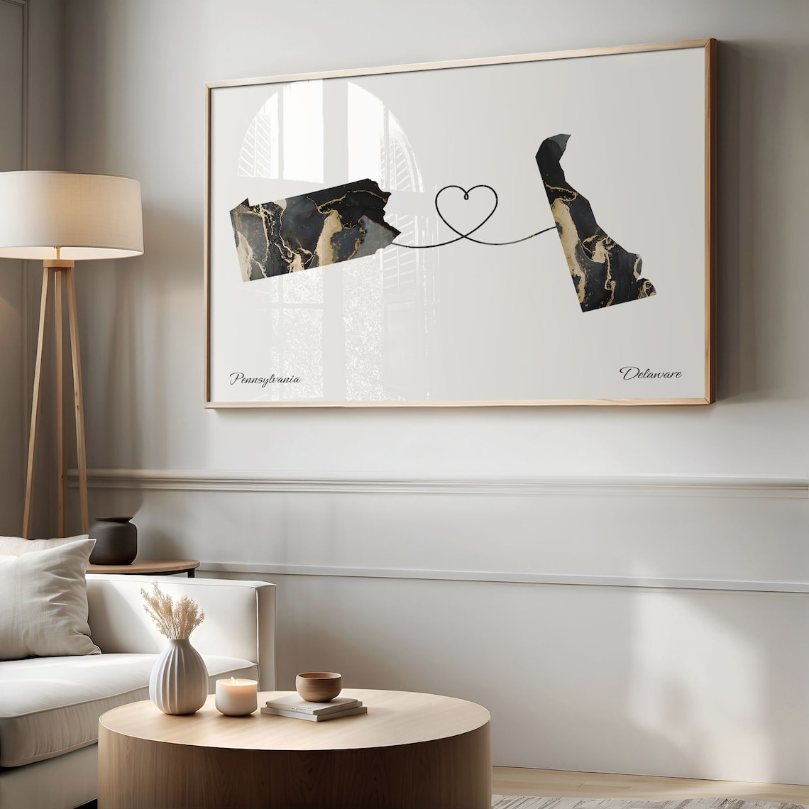 Pennsylvania to Delaware Marble State Map Heart Long Distance Connection Poster - Image 2