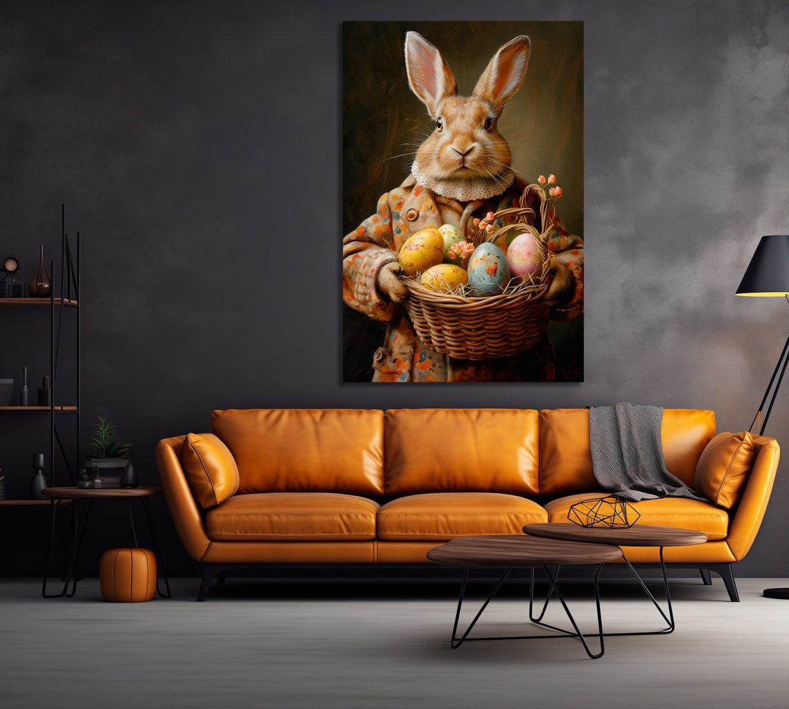 Victorian Bunny In Floral Coat Holding Basket Of Easter Eggs Poster - Image 6