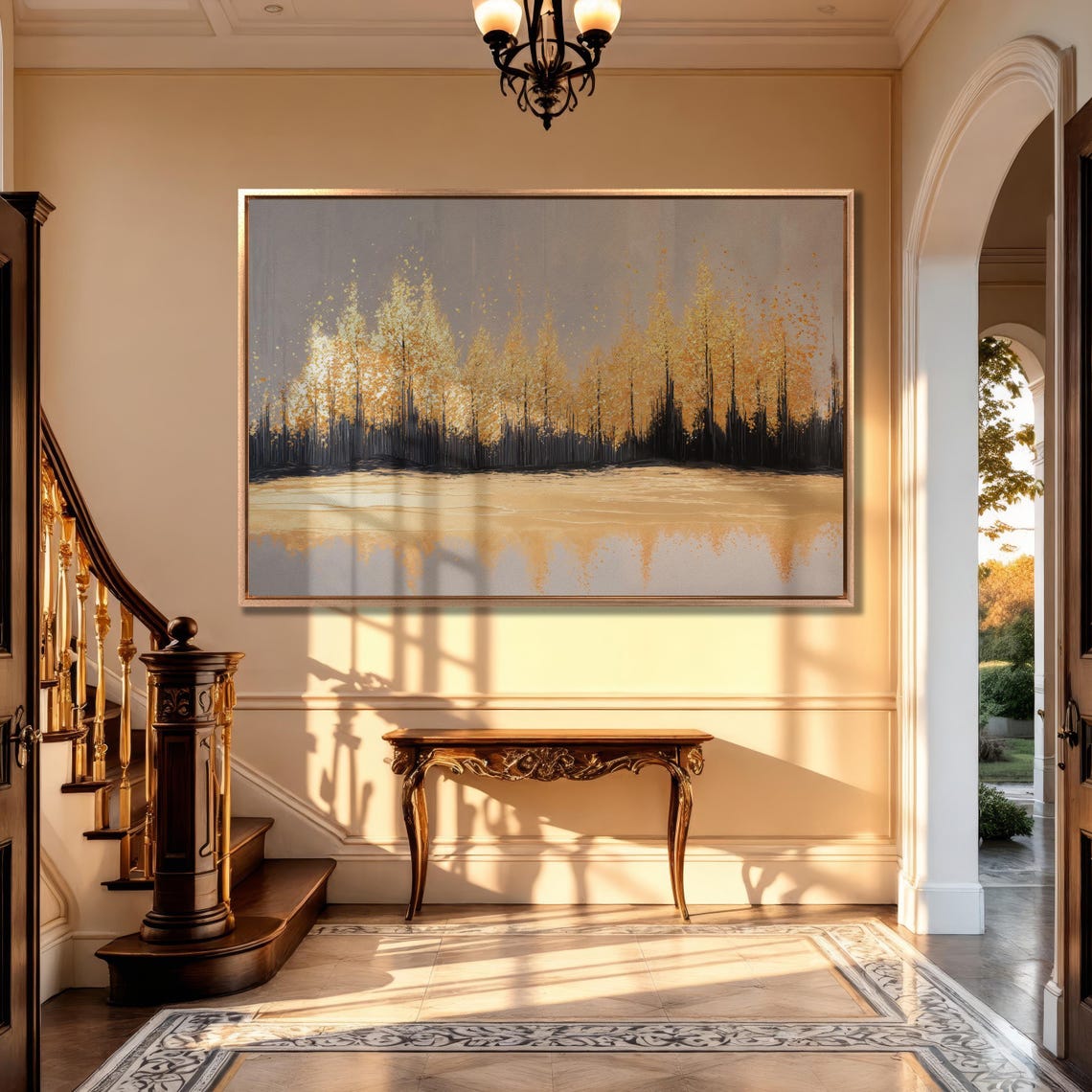 Shimmering Golden Forest Trees Reflected In A Calm Lake Poster - Image 3