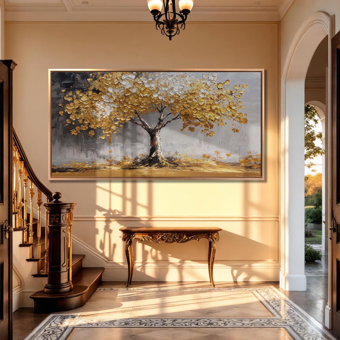 Golden And White Leaves Tree Wall Art Impressionist Painting Print Luxury Wall Decor Abstract Landscape Art Poster Ready To Hang Gift - Image 4