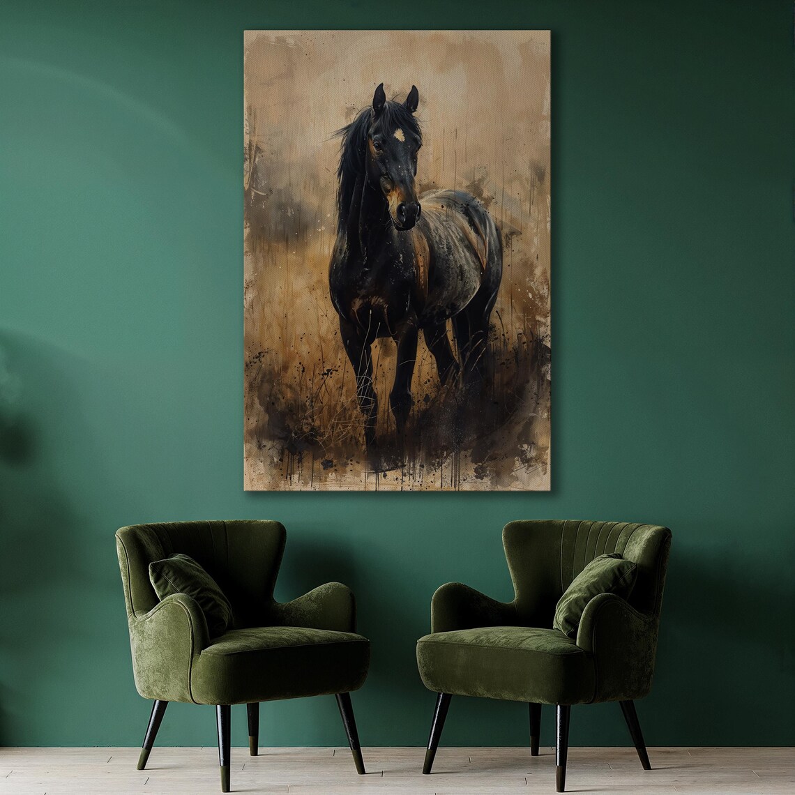 Rustic Black Horse Art Print, Country Decor