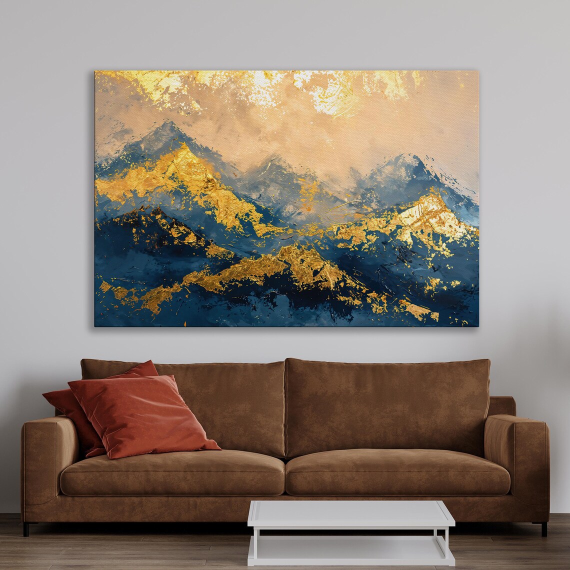 Abstract Mountain Landscape Art Print, Blue and Gold - Image 2